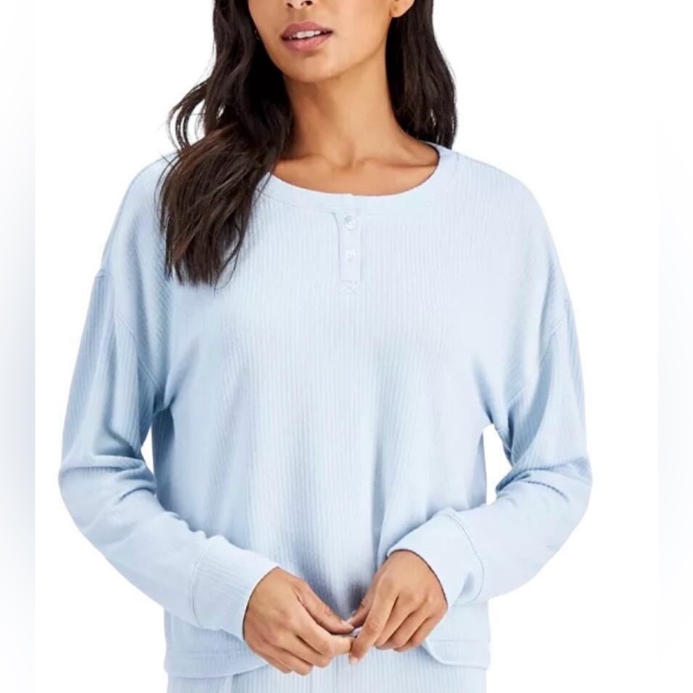 Jenni Baby Blue Henley Loungewear Sleep Shirt L